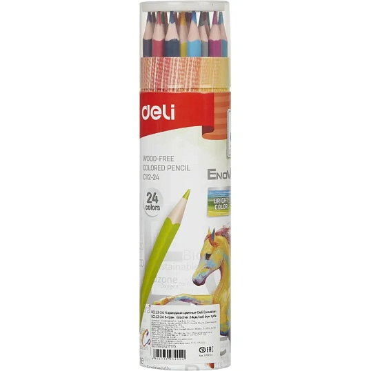 Карандаши цветные Deli Enovation EC112-24 3-гран. пластик 24цв/наб бум туба
