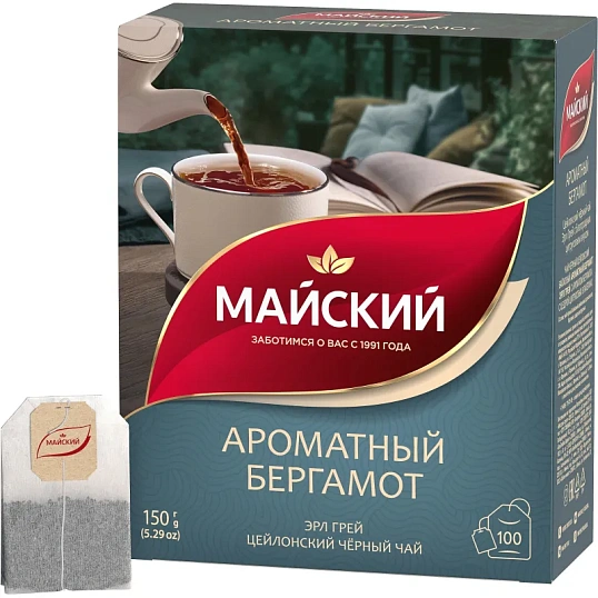 Чай Майский Ароматный Бергамот черный, аромат, в пакектиках 1,5гx100шт