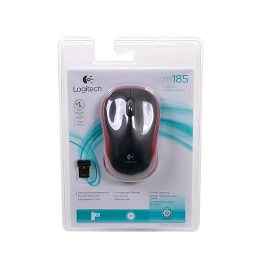 Мышь компьютерная Logitech M185 Wireless/Red USB (910-002240/910-002633)