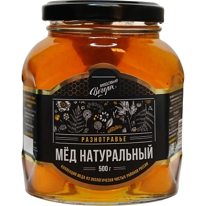Мед Медовые Вечера Разнотравье натуральный, стекло, 500г