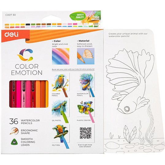 Карандаши цветные акварельные Deli EC00730 Color Emotion липа 36цв/наб