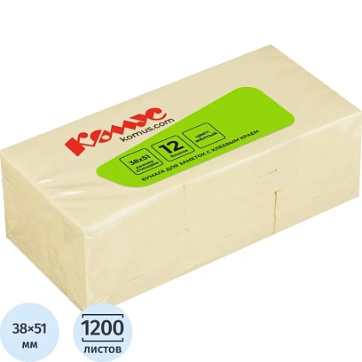 Стикеры КОМУС с клеев.краем 38х51 желтый 12 блоков