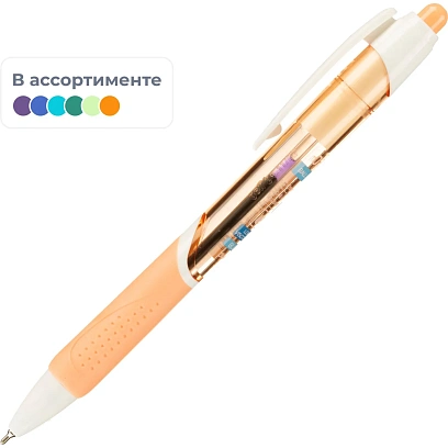 Ручка шариковая автомат. Deli EQ46 игольч.нак,0,7мм,син,резин.грип,4цв асс