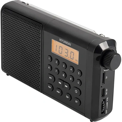Радиоприемник Hyundai H-PSR115 черный USB microSD