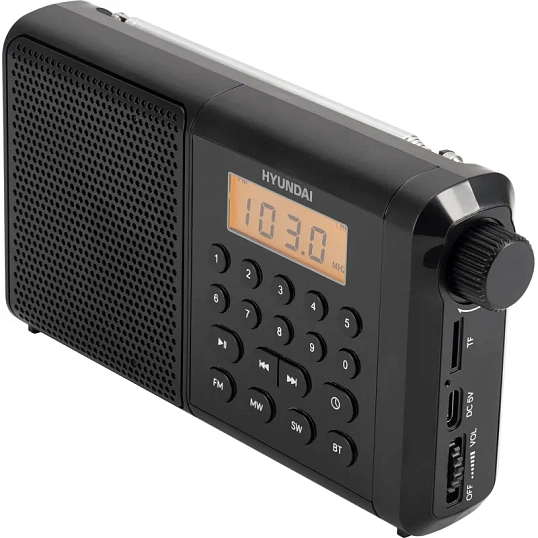 Радиоприемник Hyundai H-PSR115 черный USB microSD