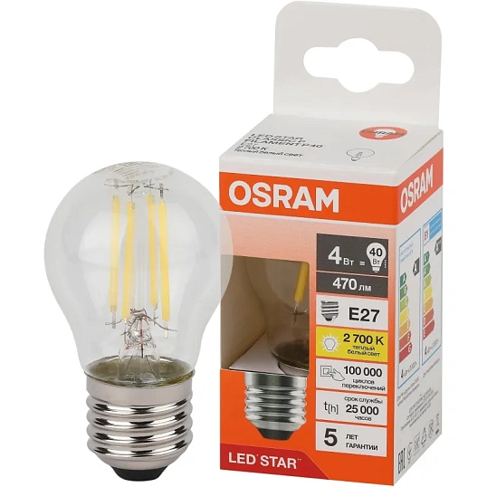 Лампа светодиодная OSRAM LS CLP40 4W/827 230VFILCL E27 FS1 684607