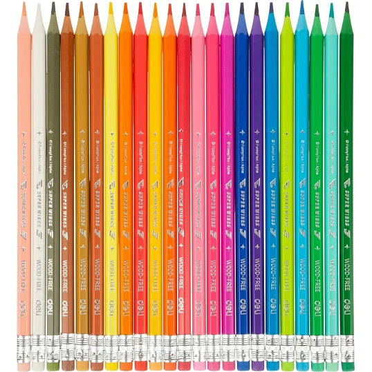 Карандаши цветные Deli Super Wings EC126-24, 24 цв/наб, 6-гранные, пластик