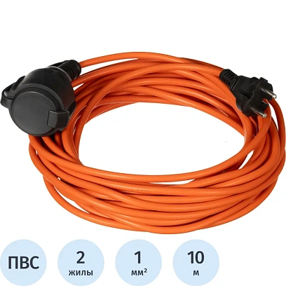 Удлинитель Topfort ПВС 2х1кв.мм 10м в бухте 10А 1 гнездо б/з.,с/заг.,IP44