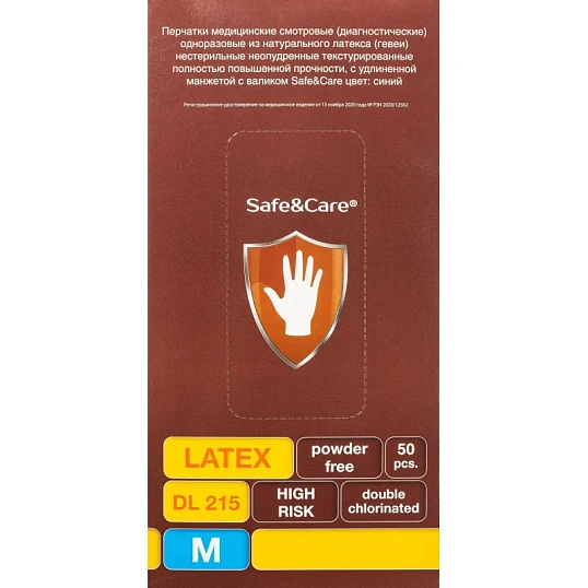 Перчатки мед.смотров. латекс., н/с, н/о, S&C HighRisk DL215(M)25пар/уп,ПС