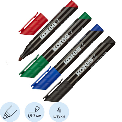 Набор маркеров перманентных KORES 1,5-3мм 4шт/уп 20943