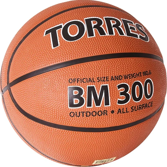 Мяч баск. трен. TORRES BM300, B02016, р.6 темнооранжево-черный
