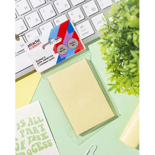 Бумага для заметок с клеевым краем Economy 76x51 мм, 100 л, пастел. Желтый