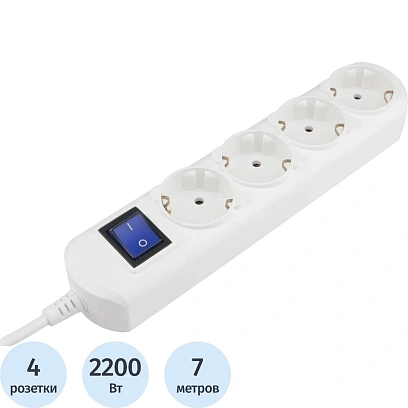 Удлинитель Power Cube 4р/7м с/з с выкл 10А бел (PC-4B-7M)