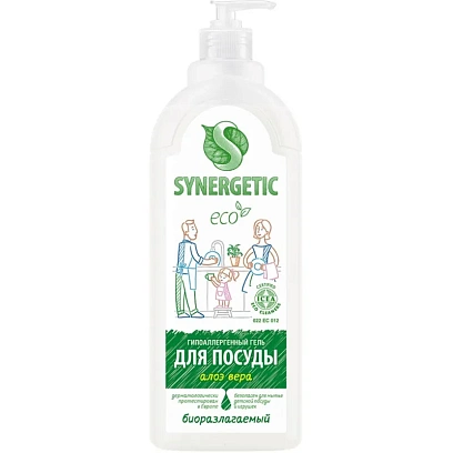 Средство для мытья посуды Synergetic Антибактериальное, Алоэ 1л дозатор