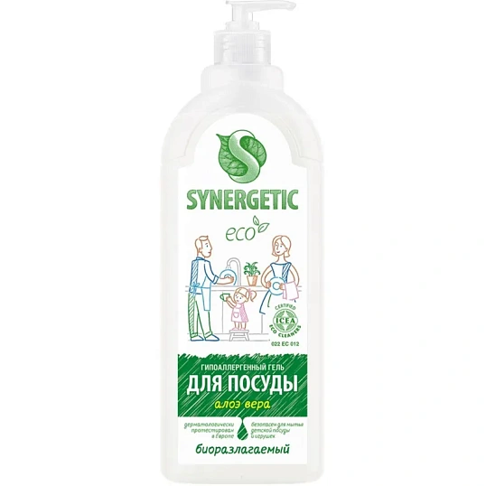 Средство для мытья посуды Synergetic Антибактериальное, Алоэ 1л дозатор