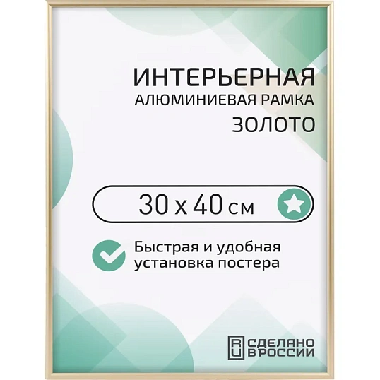 Рамка 300х400, золото, алюминевая.,  ПЭТ стекло, 2019_34_12_345