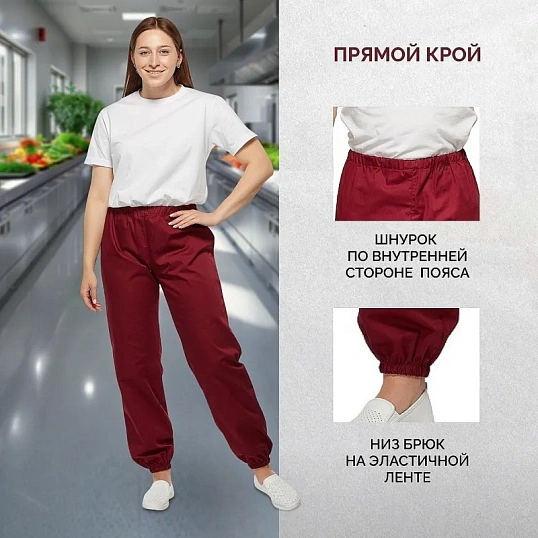 Брюки для пищевого производства бордо универс.сат у17-БР (р.56-58)р.158-164