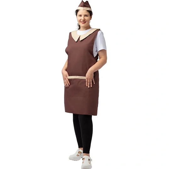 Фартук сарафан Маркет Профи с пилоткой всеразмерный цв. шок/беж