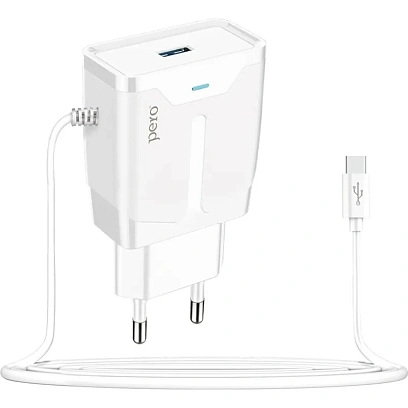 Зарядное устройство сетевое PERO TC04 1USB 2.1A + TYPE-C CABLE белый