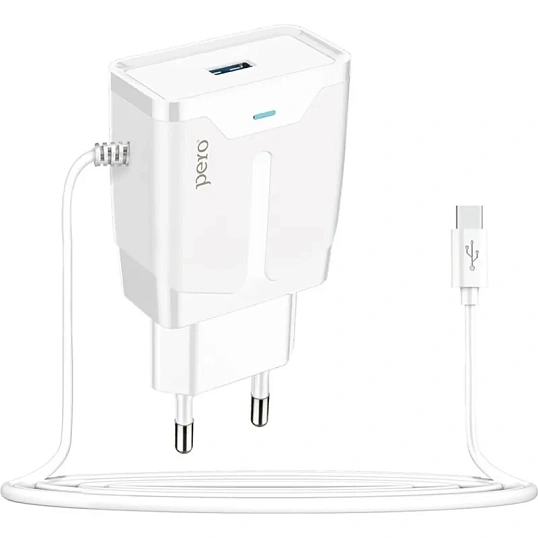 Зарядное устройство сетевое PERO TC04 1USB 2.1A + TYPE-C CABLE белый