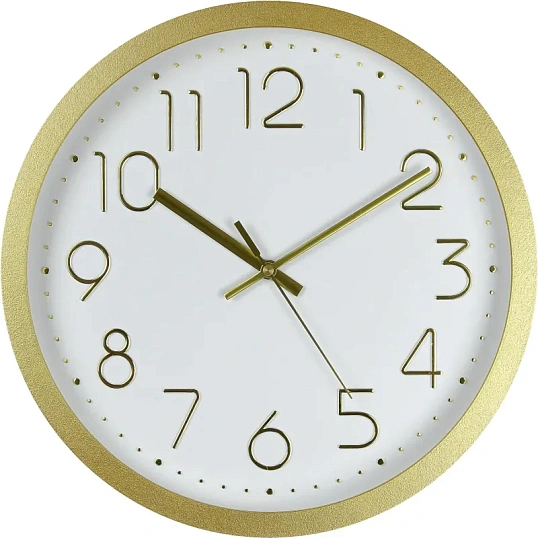 Часы настенные Troyka, диаметр 30см, кольцо пластик - золотист. 76768781