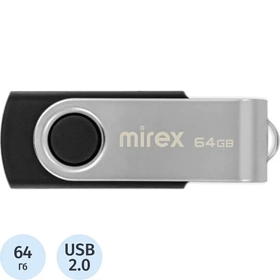 Флеш-память Mirex USB SWIVEL BLACK 64Gb (13600-FMURUS64 )