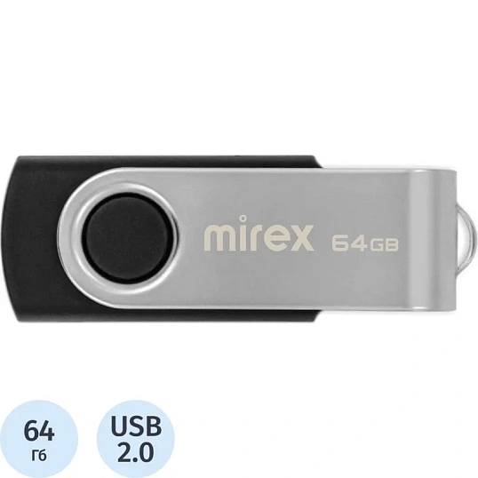 Флеш-память Mirex USB SWIVEL BLACK 64Gb (13600-FMURUS64 )