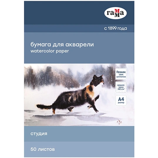 Папка для акварели, 50л.А4,ГаммаСтудия200г/м2,сред.зерно,40C03F750W