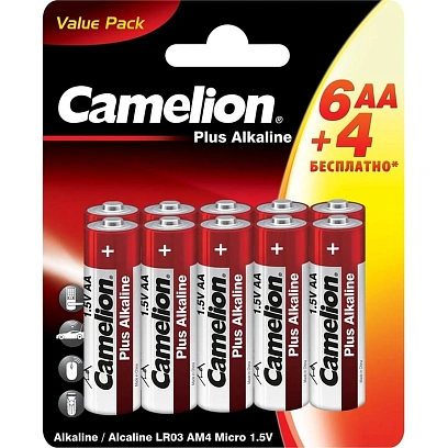 Батарейка Camelion АА Plus Alkaline LR6-BP6+4 пальч.1.5В 10шт/уп