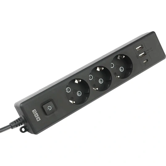 Удлинитель Power Cube, 3р/1.9м выкл.,3USB, 3.5кВт,16А,3x1,0 черн(PC-6B-2M)