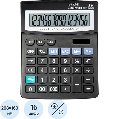 Калькулятор настольный ПОЛНОР Attache ATC-222-16F 16ти разр чер 208x160x48