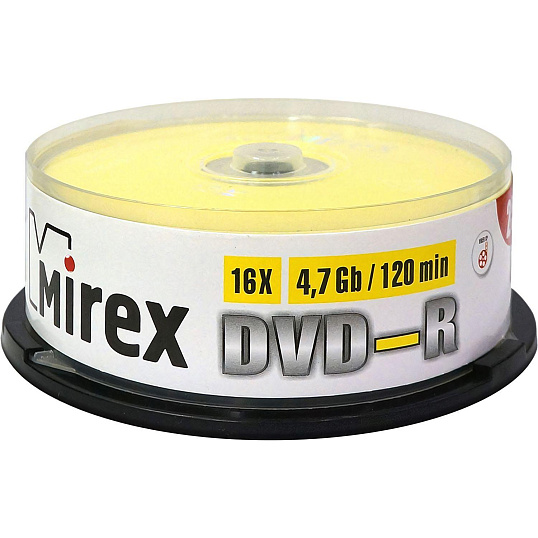 Носители информации DVD-R, 16x, Mirex, Cake/25, UL130003A1M (25 шт/уп)