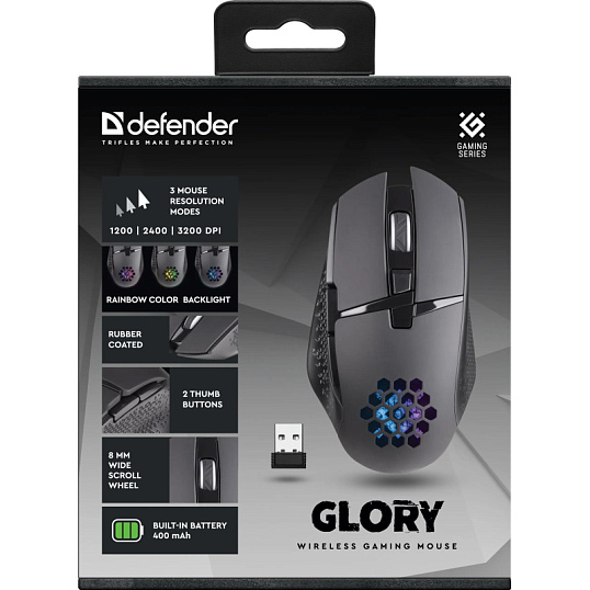 Мышь компьютерная Defender Glory GM-514 черн,LED,7D,400мАч,3200dpi (52514)