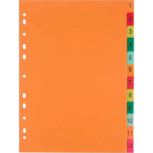 Разделитель листов с индексами Комус, А4, цифровой 1-12, цветн.пластик