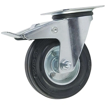 Колесо для тележки поворот усиленное резина SRCB 55 125мм с тормоз 1027196