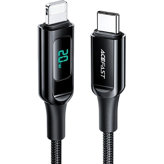 Кабель ACEFAST C6-01 USB-C, Lightning charging с цифровым дисплеем, черный