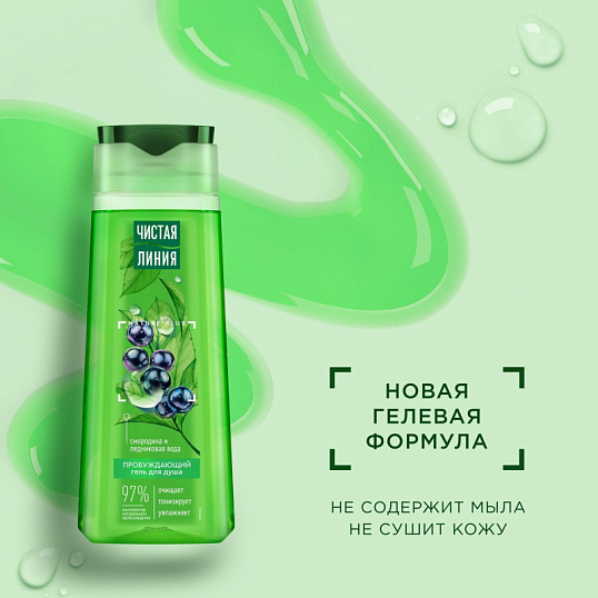 Гель для душа Чистая Линия   ПРОБУЖДАЮЩИЙ СМОРОДИНА И ЛЕДНИК ВОДА 250мл