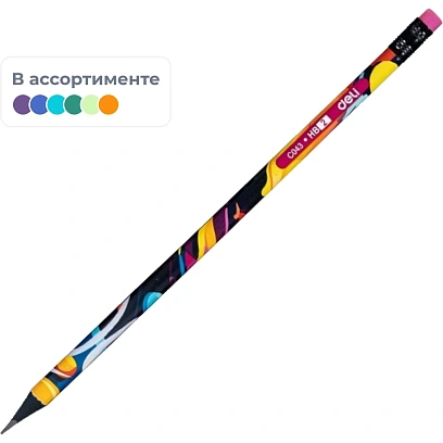 Карандаш Ч/Г Deli, Paint texture, кругл, ластик, EC043-HB в асс