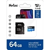 Карта памяти Netac MicroSD card P500 Standard 64GB, retail version w/SD