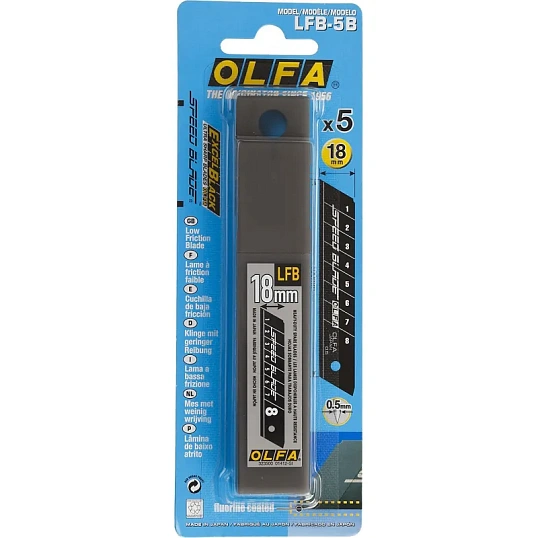 Лезвие OLFA сегментир.,тефлон.покрытие,18мм,толщина 0,5мм, 5шт/уп OL-LFB-5B