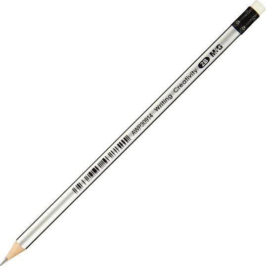 Карандаш чернографитный M&G, 2B, трехгранный, дерево, ластик, ассорти