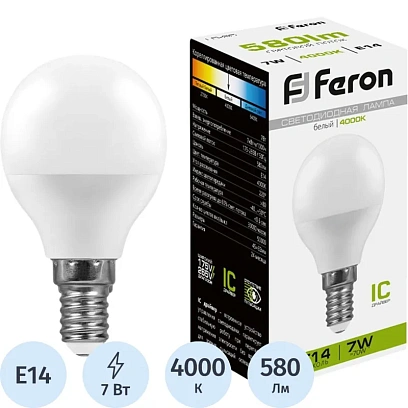 Лампа светодиодная Feron LB-95 Шарик E14 7W 175-265V 4000K(25479)