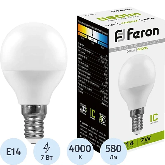 Лампа светодиодная Feron LB-95 Шарик E14 7W 175-265V 4000K(25479)