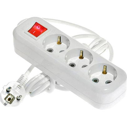 Удлинитель LUX У3-ЕВК-02 с выключателем 3-местный с з/к, 250В 16А, 2м