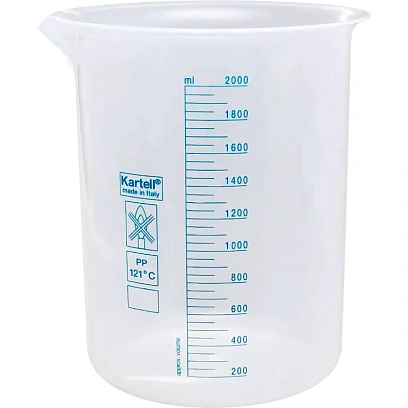 Мерный стакан  2000 мл ПП 4 шт/уп, автоклав. +121С, Kartell 11000822