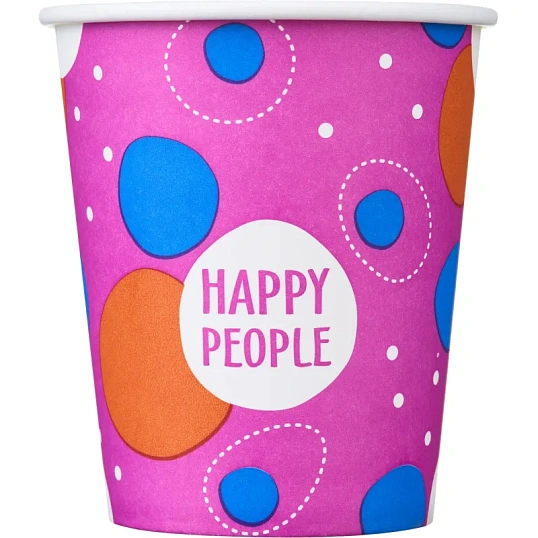 Стакан одноразовый бум односл. 250 мл d-80мм Happy People МИКС  50шт/уп