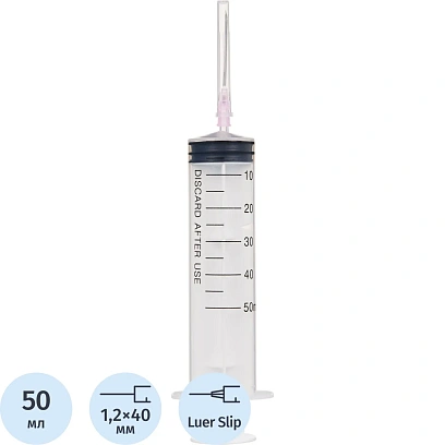 Шприц 3-комп. однораз. 50мл LS 18G(1,2x40) над. 20шт/уп Джинлонг