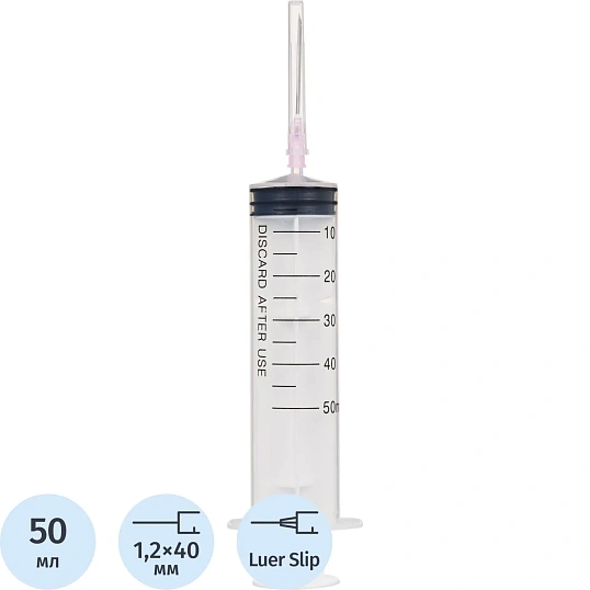 Шприц 3-комп. однораз. 50мл LS 18G(1,2x40) над. 20шт/уп Джинлонг