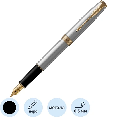 Ручка перьевая PARKER SONNET STAINLESS STEEL GT 2черных картр тонк 1931504