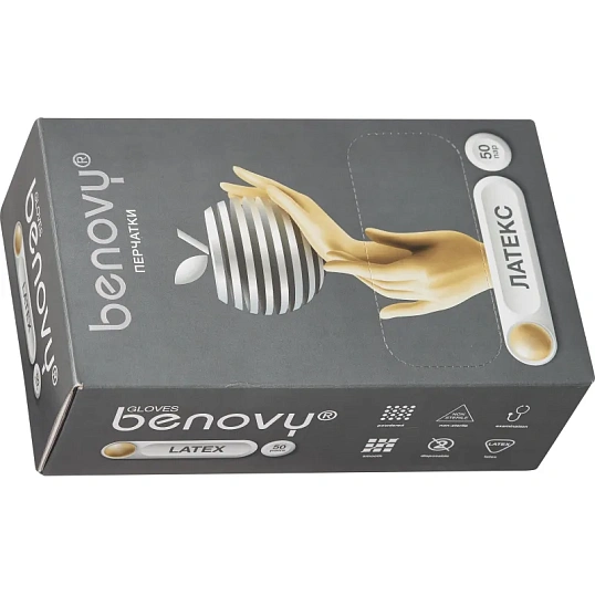 Перчатки латекс., нестер, с пудрой, Benovy (S) 50 пар/уп